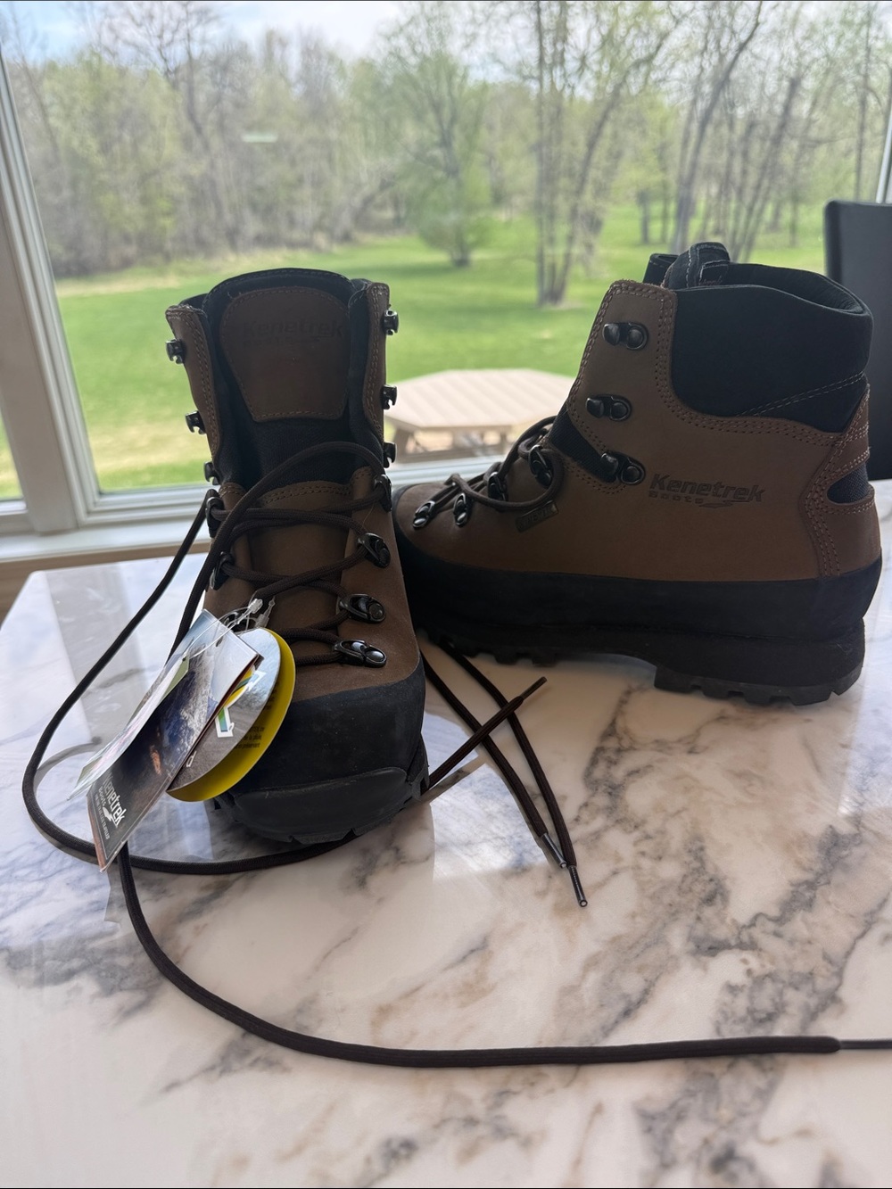 KeneTrek Brown Leather Hiking Boots with Black Trim